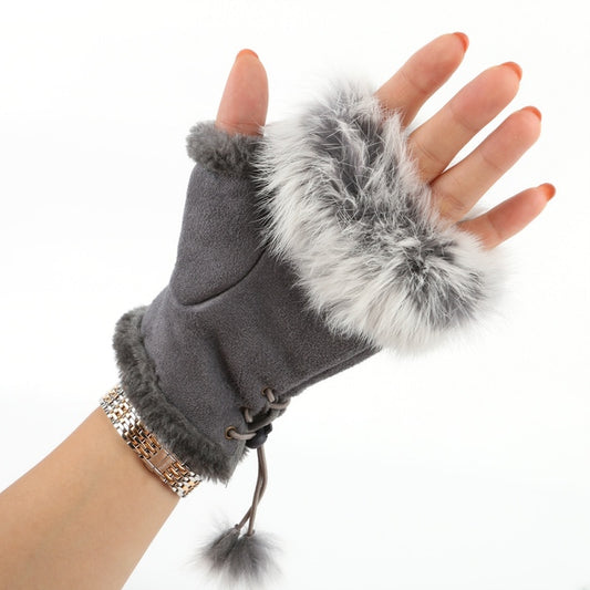 1 Pair Women Winter Warm Gloves Sexy Faux Rabbit Fur Hand Wrist Warmer Fingerless Gloves - Random the Ghost